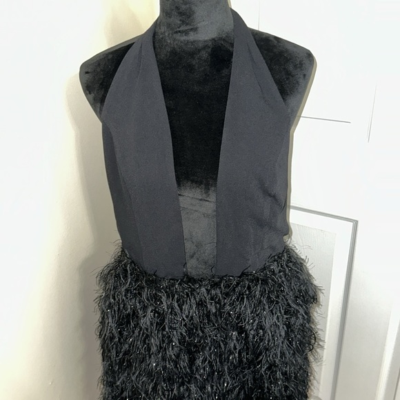 ASOS LUXE Faux Feather Plunge Dress - Picture 4 of 8